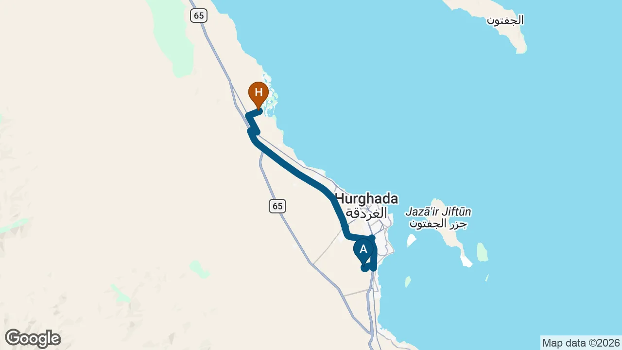 Driving route from Hurghada Airport to Creek Hotel El Gouna